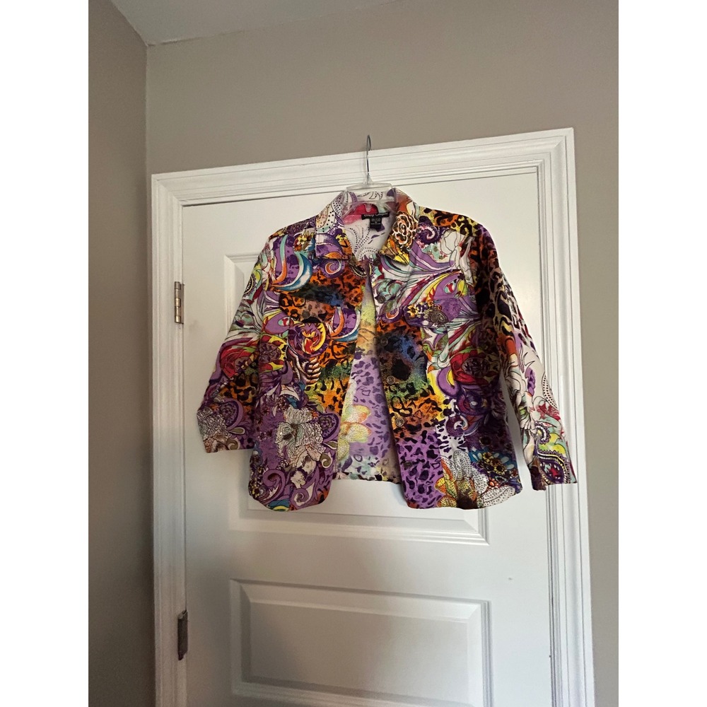 Gaudy Couture Womens Multi Color Leopard Floral Sequin Cotton Jacket Size M